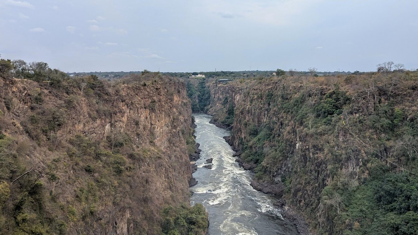 The Batoka Gorge below Victoria Falls, with the Zambezi River running between steep rock walls